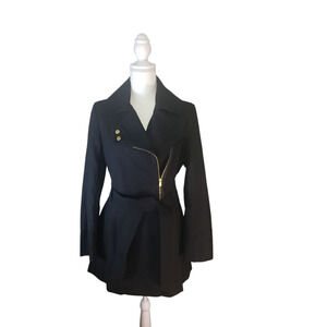 Siena Studio Jacket Coat Size S Womens Black Belted/zip Woven Wool Tweed
